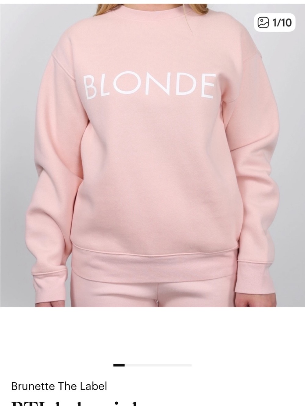 Brunette The Label Pale Pink "BLONDE" Crewneck Sweatshirt as it small mark